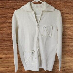 Vintage White Full Zip Sailor Collar Cardigan. Sz. S